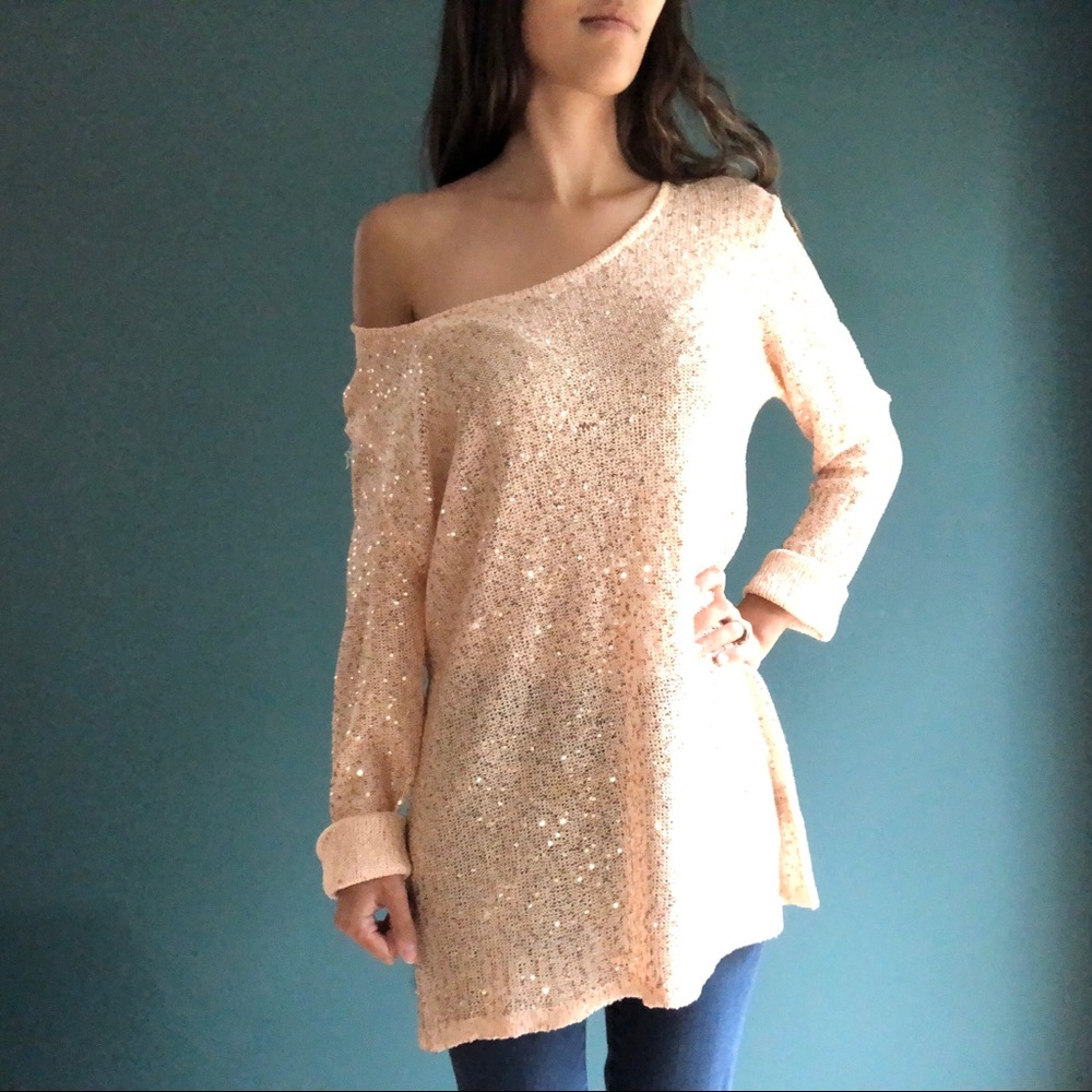 Belldini XL rose gold sequined sweater